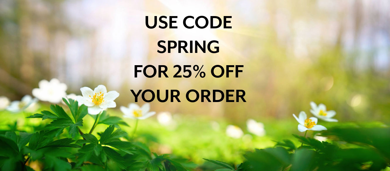 Seasonal Graphic with text USE CODE SPRING FOR 25% OFF YOUR ORDER