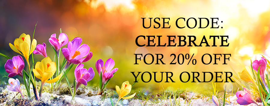 Seasonal Graphic with text Use Code CELEBRATE for 20% off your order